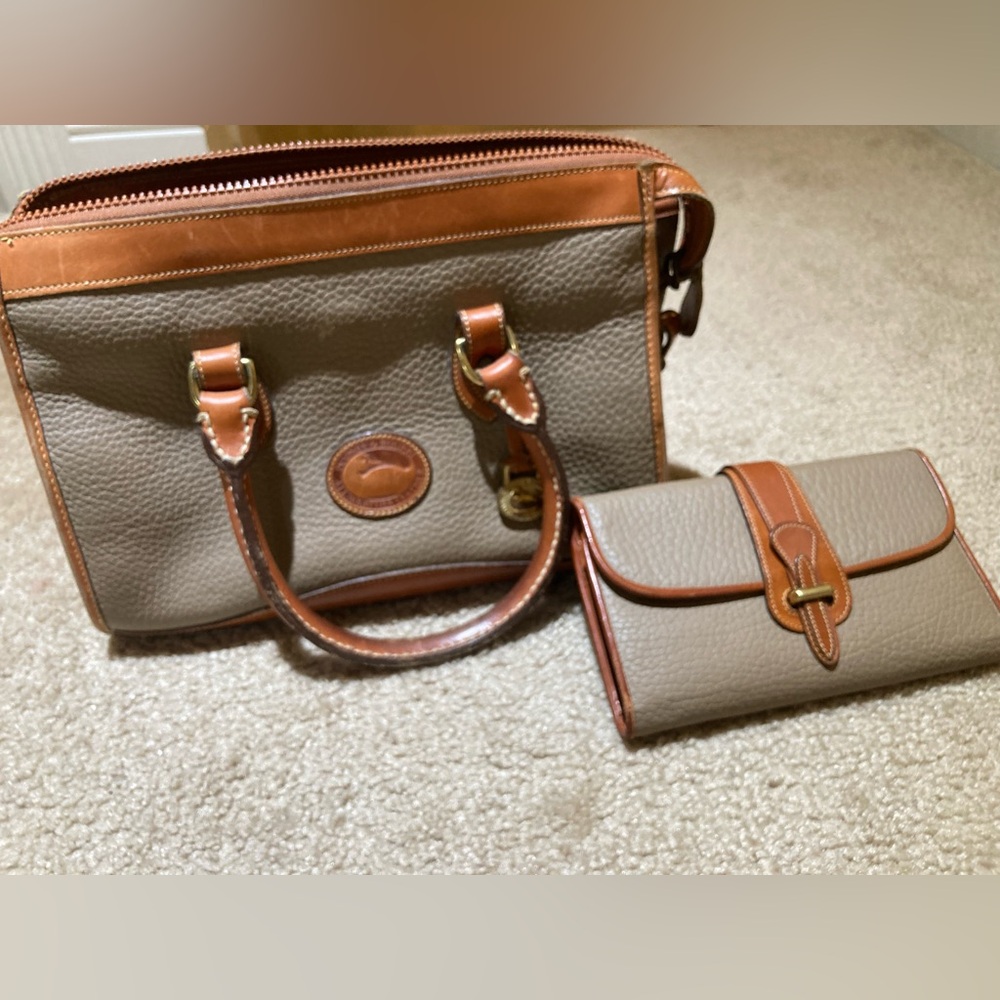 Dooney & Bourke Taupe and Camel Color Vintage Satchel Set